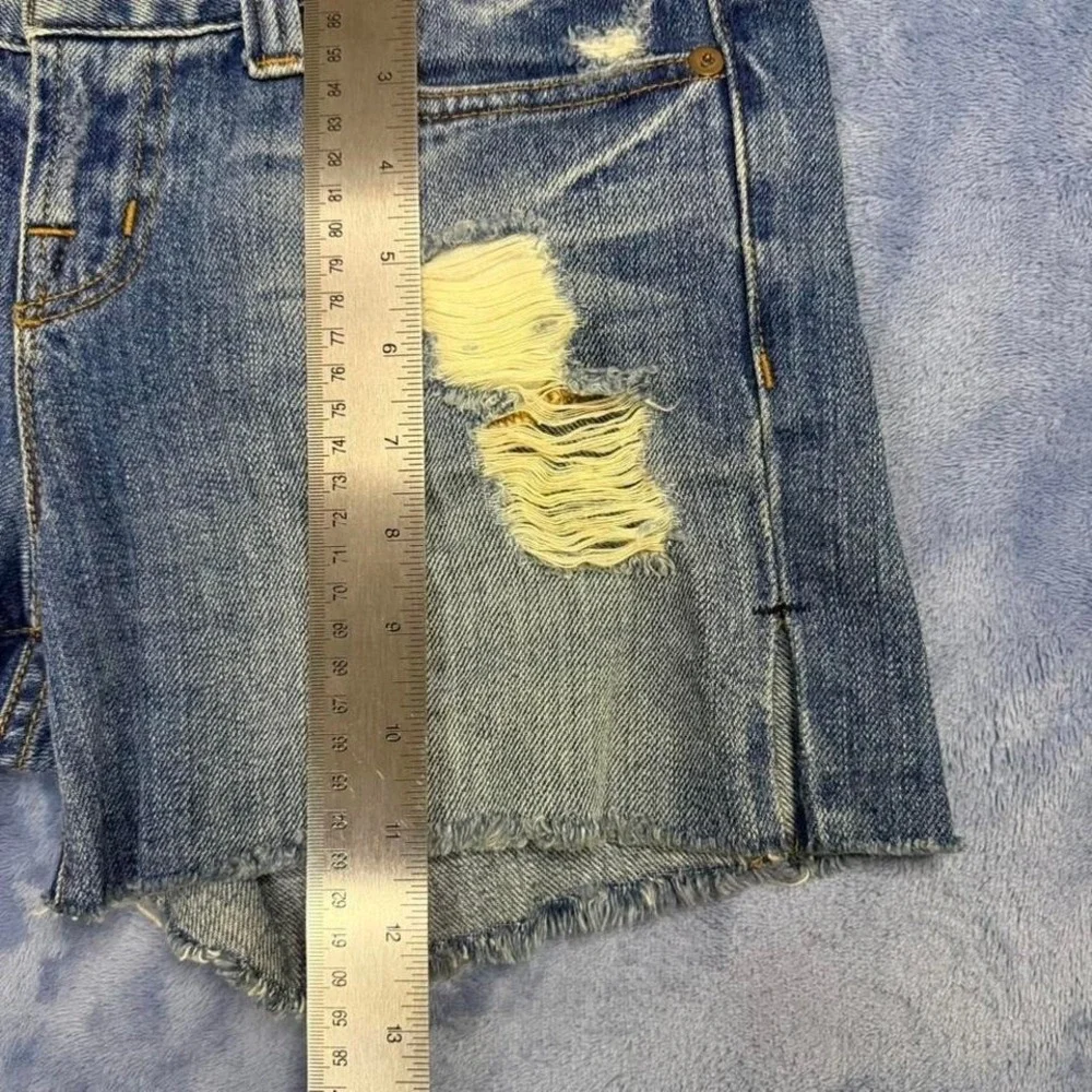 J Brand blue denim shorts with‎ yellow distressing women size 24